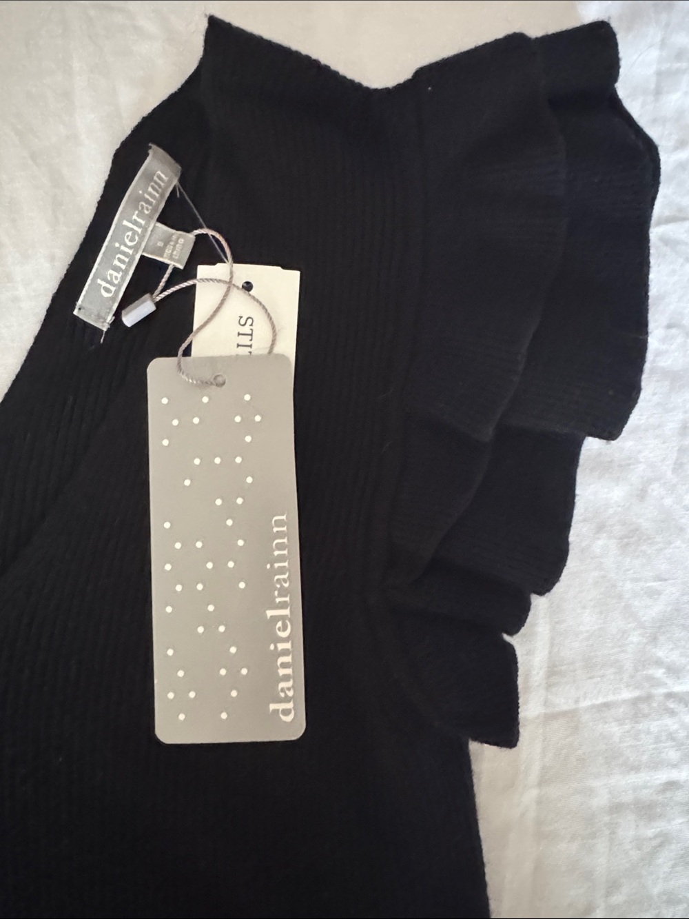 Daniel Rainn Black V-Neck Knit Top with Ruffle Cap Sleeves - Picture 4 of 4